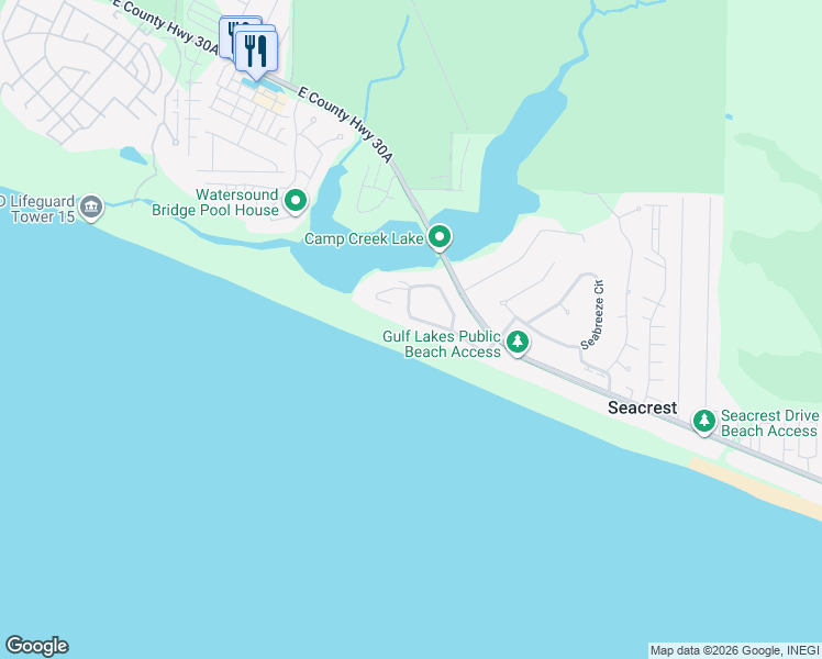 map of restaurants, bars, coffee shops, grocery stores, and more near 223 Pelican Circle in Panama City Beach