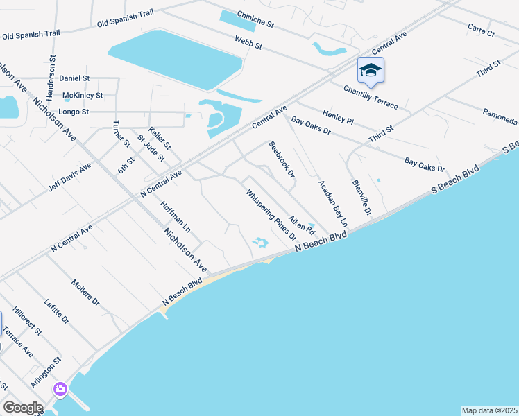 map of restaurants, bars, coffee shops, grocery stores, and more near 115 Whispering Pines Dr in Waveland