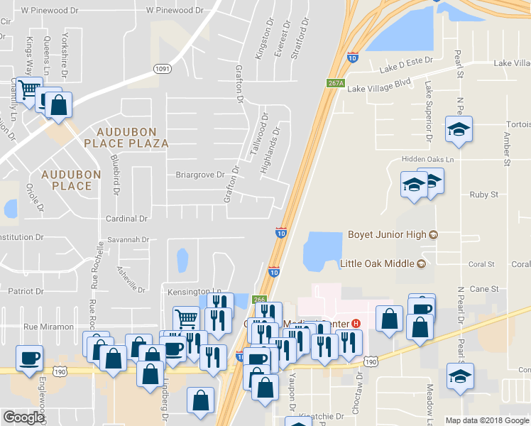 map of restaurants, bars, coffee shops, grocery stores, and more near 448 Pine Cone Lane in Slidell