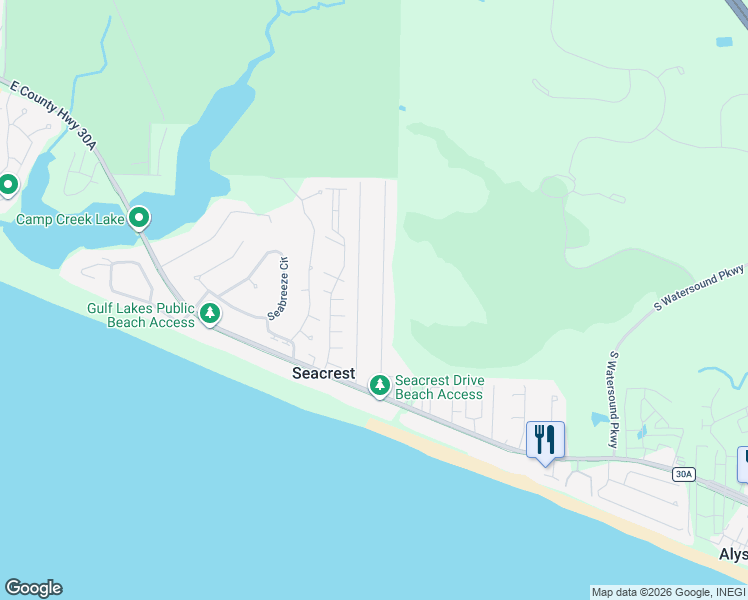 map of restaurants, bars, coffee shops, grocery stores, and more near 180 Clareon Drive in Seacrest