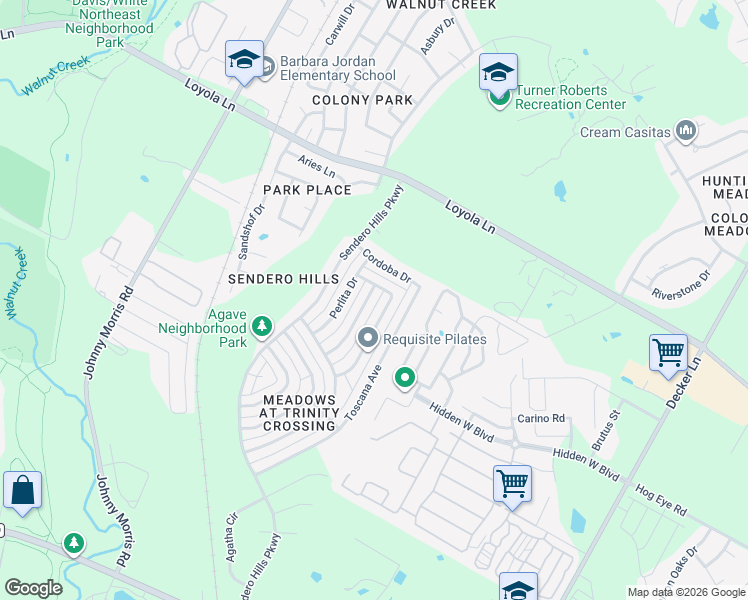 map of restaurants, bars, coffee shops, grocery stores, and more near 6129 Seville Drive in Austin