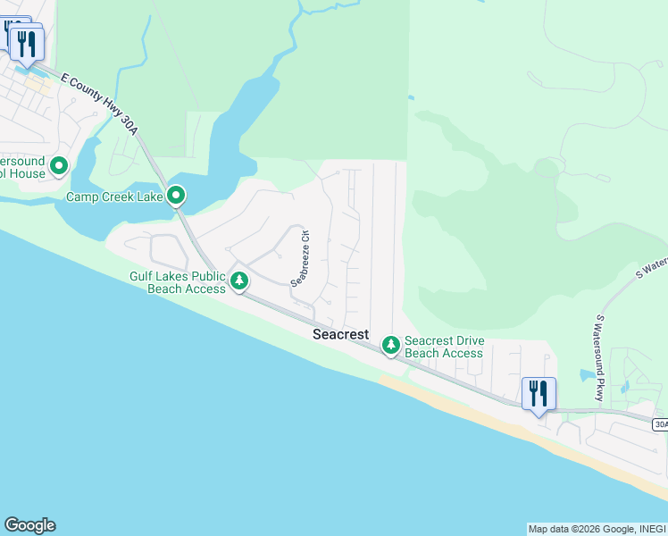 map of restaurants, bars, coffee shops, grocery stores, and more near 163 Patina Boulevard in Seacrest