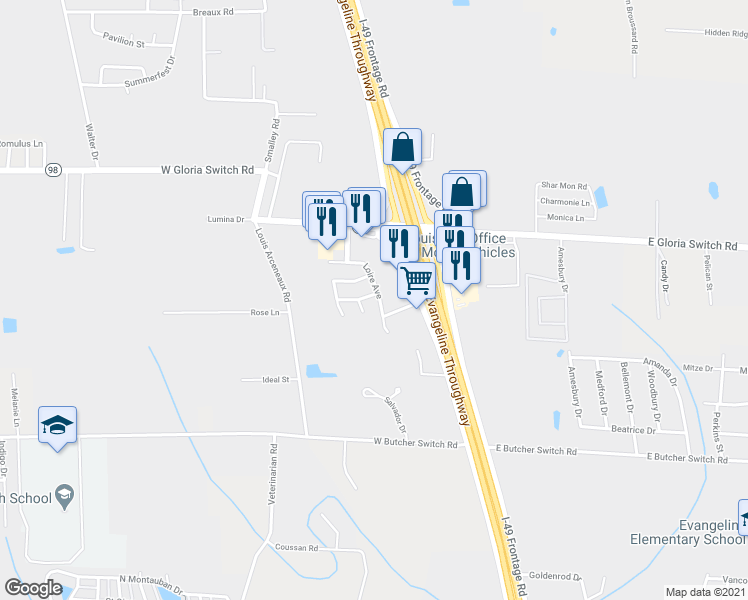 map of restaurants, bars, coffee shops, grocery stores, and more near 507 Loire Avenue in Lafayette