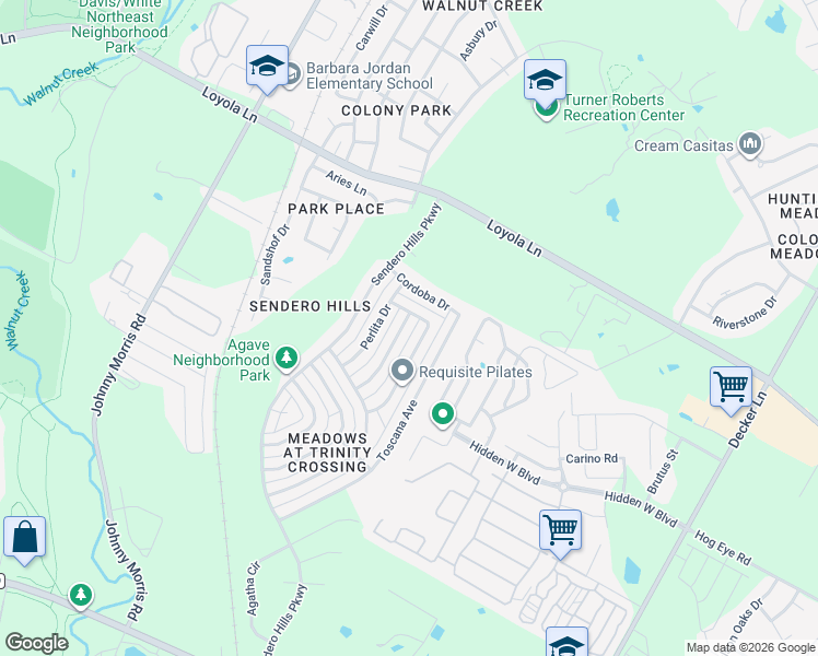 map of restaurants, bars, coffee shops, grocery stores, and more near 6129 Seville Drive in Austin