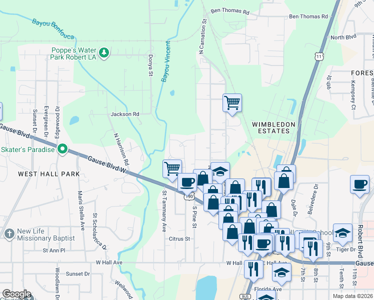 map of restaurants, bars, coffee shops, grocery stores, and more near 781 Pine Street in Slidell