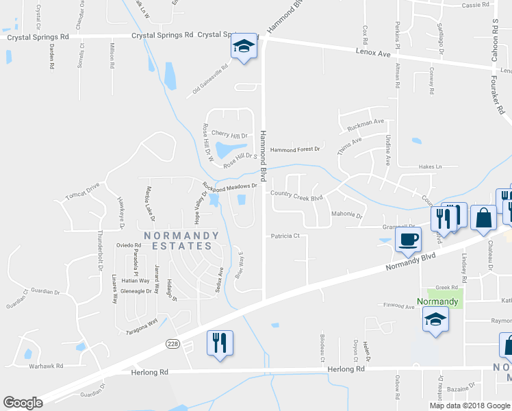 map of restaurants, bars, coffee shops, grocery stores, and more near 8770 Hammondwood Road South in Jacksonville