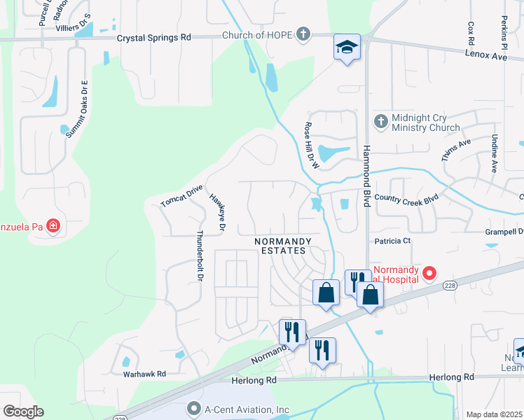 map of restaurants, bars, coffee shops, grocery stores, and more near 1591 Castle Rock Court in Jacksonville