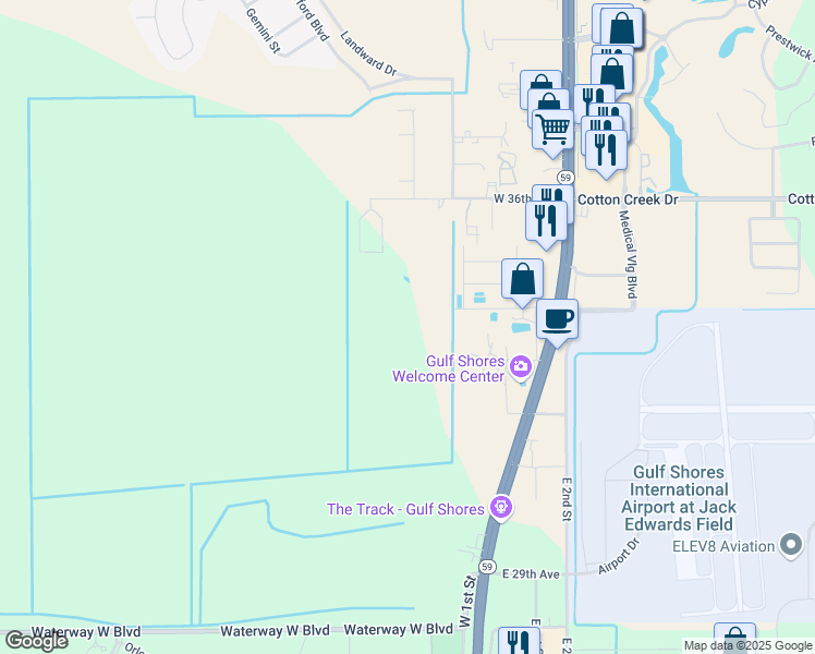 map of restaurants, bars, coffee shops, grocery stores, and more near in Gulf Shores