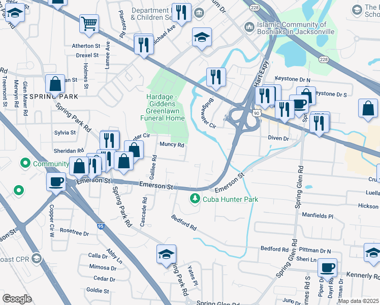 map of restaurants, bars, coffee shops, grocery stores, and more near 3289 Bedford Road in Jacksonville