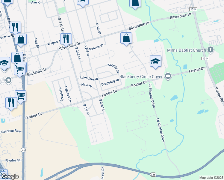 map of restaurants, bars, coffee shops, grocery stores, and more near 816 Lightningbug Lane in Conroe