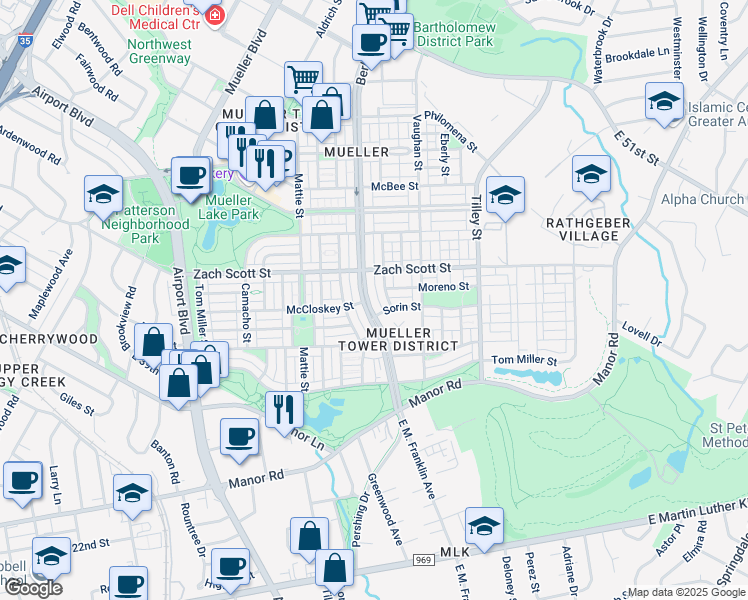 map of restaurants, bars, coffee shops, grocery stores, and more near in Austin