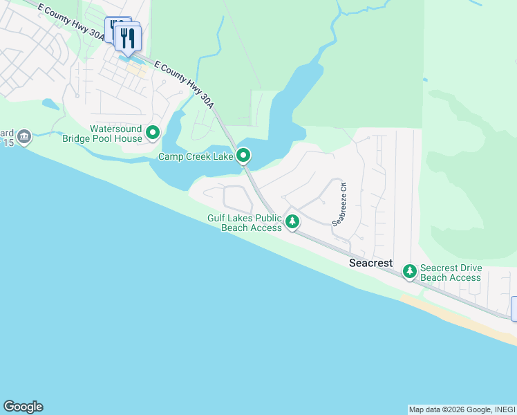 map of restaurants, bars, coffee shops, grocery stores, and more near 119 Pelican Circle in Seacrest