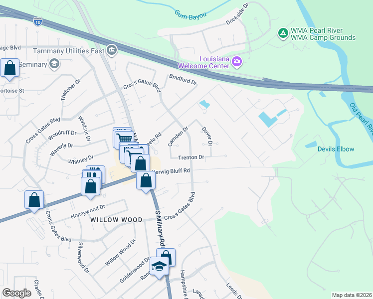 map of restaurants, bars, coffee shops, grocery stores, and more near 201 Trenton Drive in Slidell