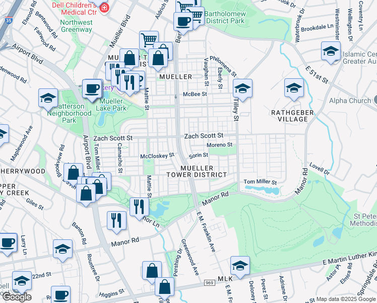 map of restaurants, bars, coffee shops, grocery stores, and more near in Austin