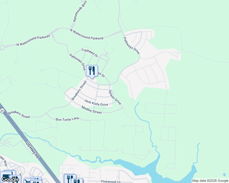 map of restaurants, bars, coffee shops, grocery stores, and more near 36 Cannonball Court in Rosemary Beach