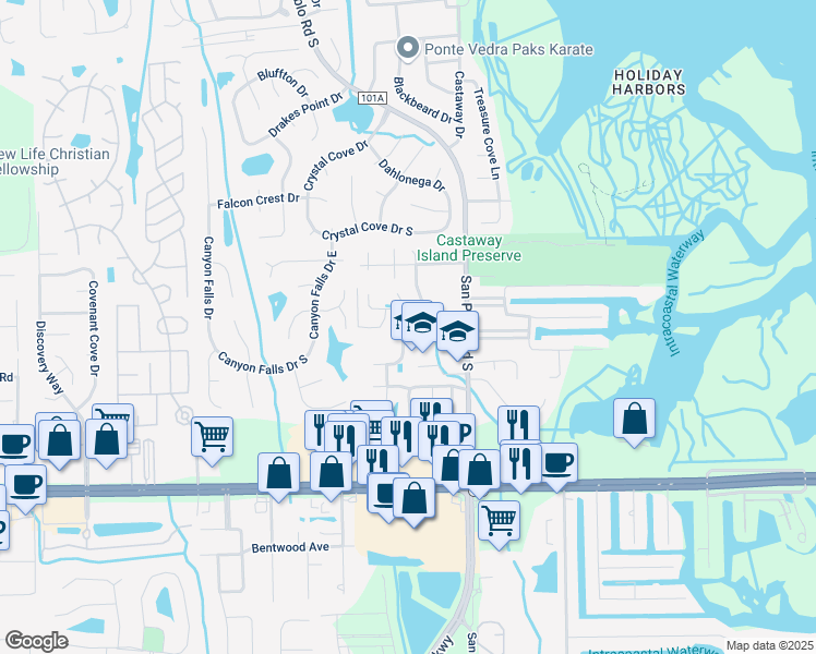 map of restaurants, bars, coffee shops, grocery stores, and more near 3001 Farrington Street in Jacksonville