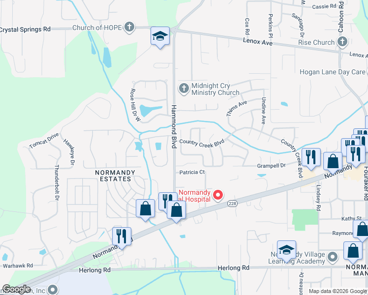 map of restaurants, bars, coffee shops, grocery stores, and more near 8797 Country Creek Boulevard in Jacksonville