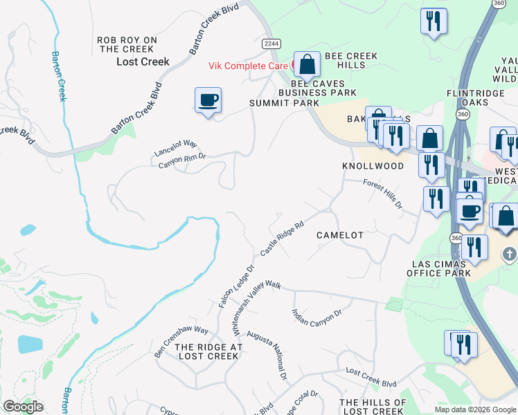 map of restaurants, bars, coffee shops, grocery stores, and more near 1002 Jousting Place in Austin