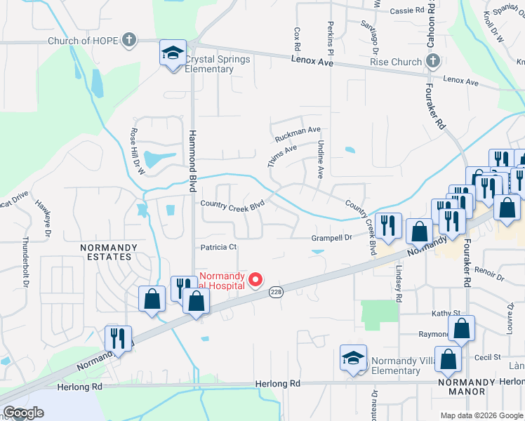 map of restaurants, bars, coffee shops, grocery stores, and more near 8615 Country Creek Boulevard in Jacksonville