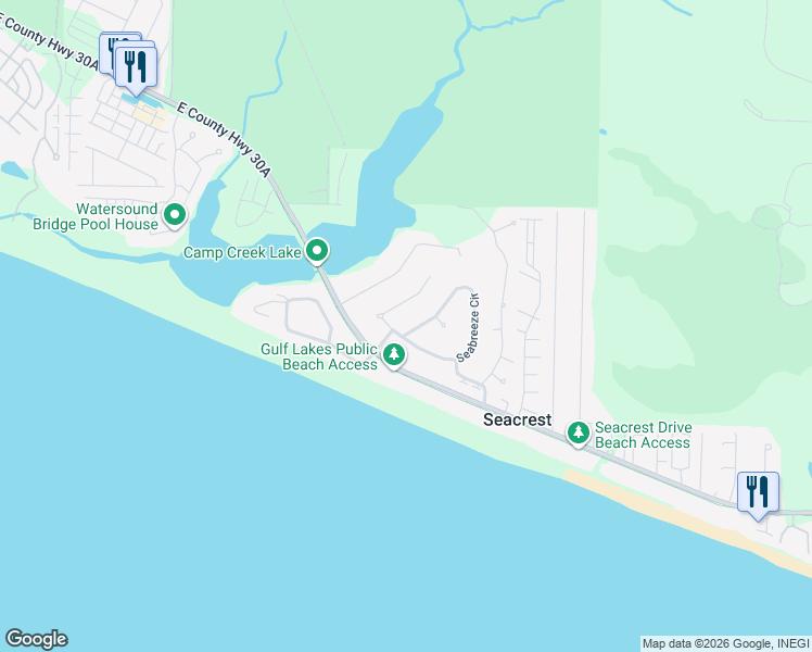 map of restaurants, bars, coffee shops, grocery stores, and more near 172 Seabreeze Court in Panama City Beach