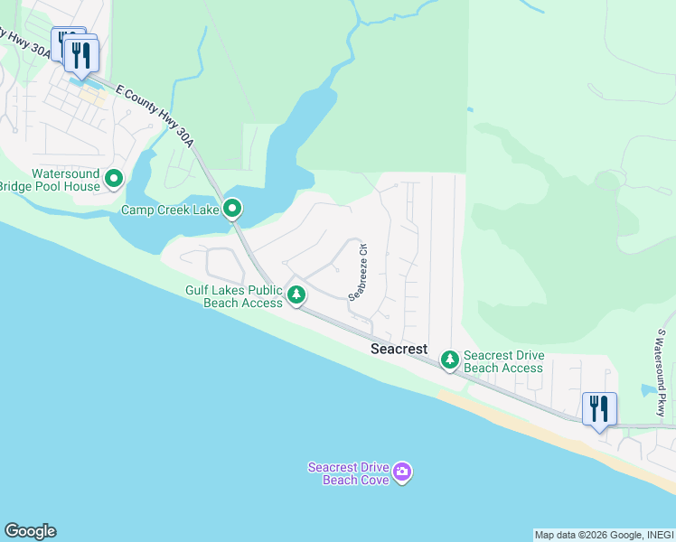 map of restaurants, bars, coffee shops, grocery stores, and more near Seabreeze Place in Panama City Beach