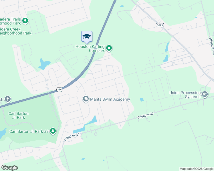 map of restaurants, bars, coffee shops, grocery stores, and more near 3300-3398 Wooded Lane in Conroe