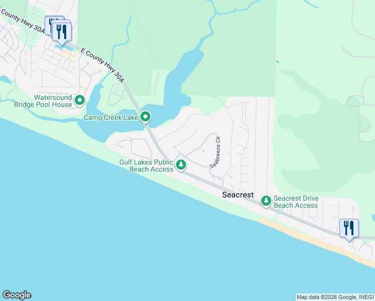 map of restaurants, bars, coffee shops, grocery stores, and more near 550 Seabreeze Circle in Panama City