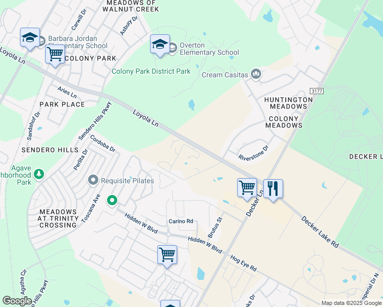 map of restaurants, bars, coffee shops, grocery stores, and more near 8026-8168 Loyola Lane in Austin