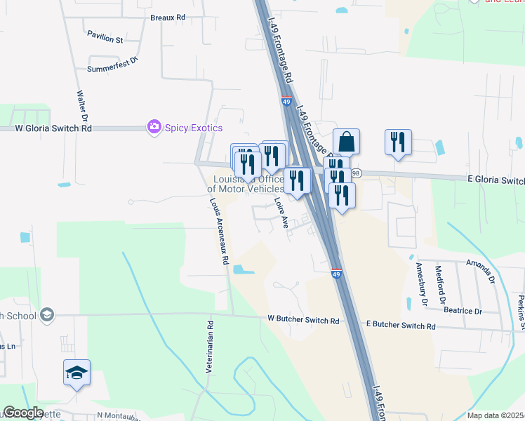 map of restaurants, bars, coffee shops, grocery stores, and more near 106 Cantal Drive in Lafayette
