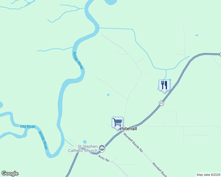map of restaurants, bars, coffee shops, grocery stores, and more near 15535 Ridge Road in Maurepas