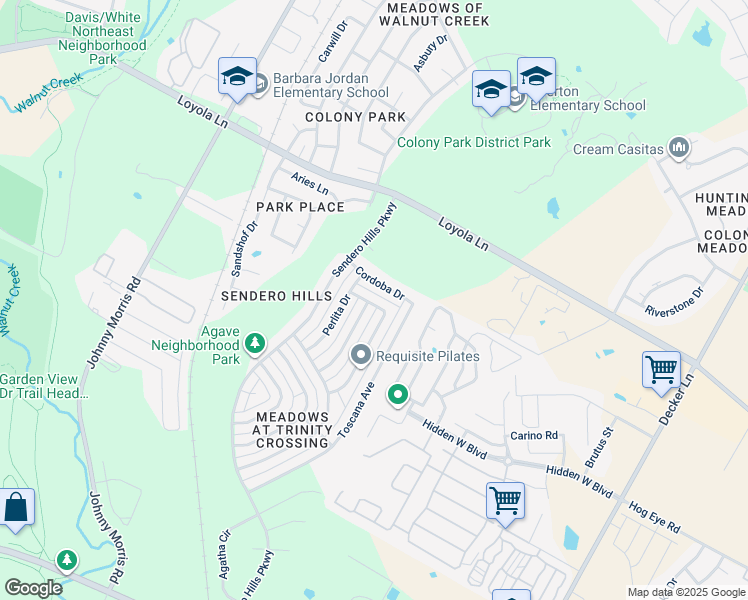 map of restaurants, bars, coffee shops, grocery stores, and more near 6345 Florencia Lane in Austin