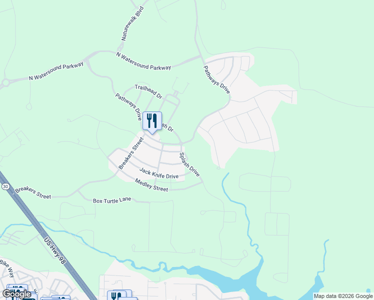 map of restaurants, bars, coffee shops, grocery stores, and more near 56 Cannonball Court in Rosemary Beach