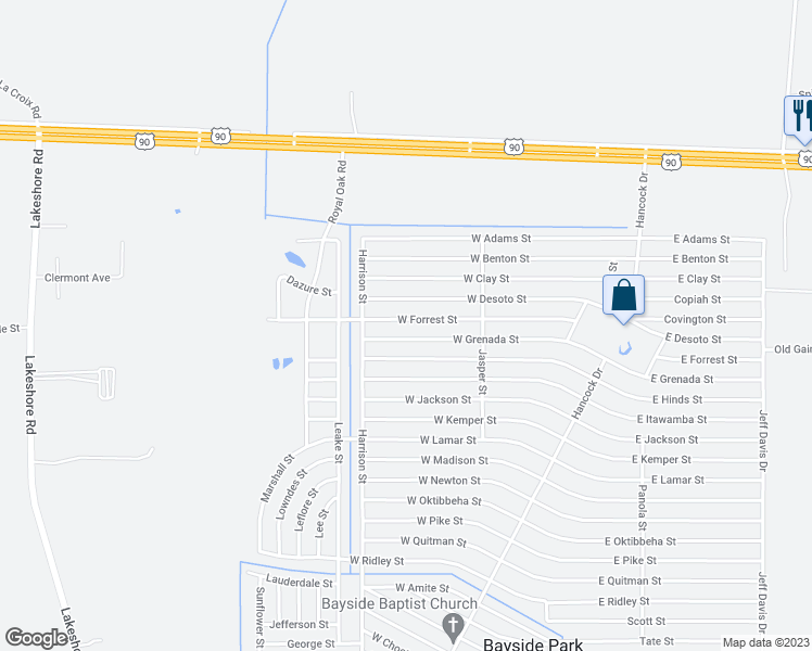 map of restaurants, bars, coffee shops, grocery stores, and more near 6199 West Forrest Street in Bay St. Louis