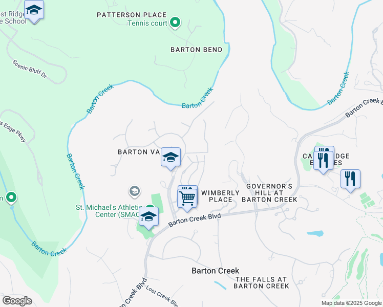map of restaurants, bars, coffee shops, grocery stores, and more near 2217 Wimberly Ln in Austin