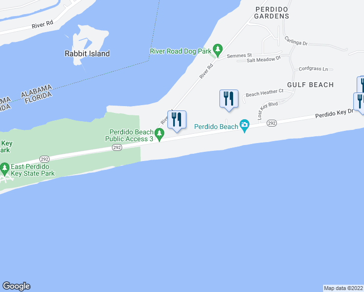 map of restaurants, bars, coffee shops, grocery stores, and more near 14719 Perdido Key Drive in Pensacola
