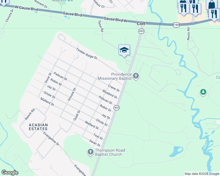 map of restaurants, bars, coffee shops, grocery stores, and more near 2022 Crane Street in Slidell