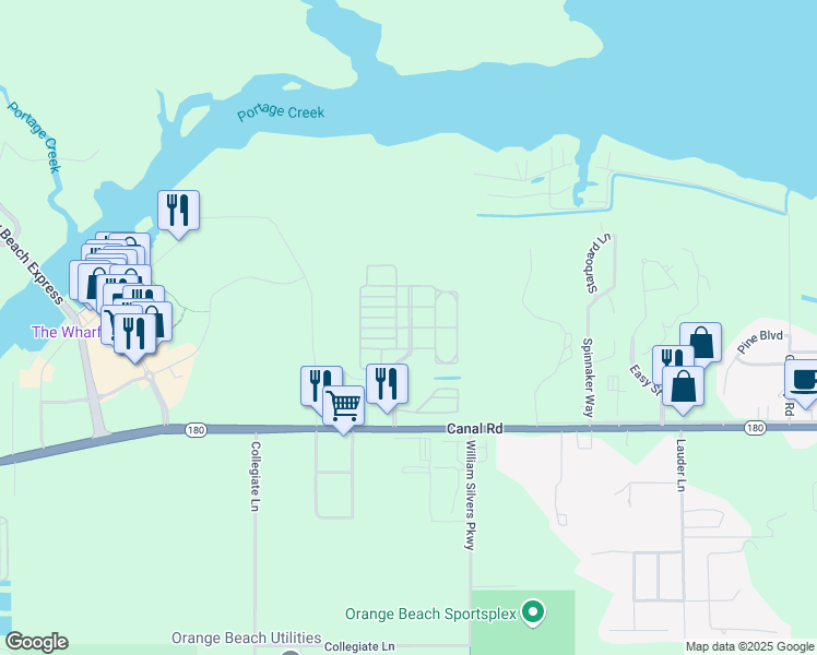 map of restaurants, bars, coffee shops, grocery stores, and more near 23833 Cypress Village Boulevard in Orange Beach