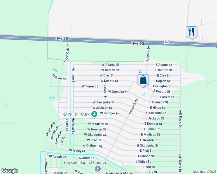 map of restaurants, bars, coffee shops, grocery stores, and more near 6099 West Forrest Street in Bay Saint Louis