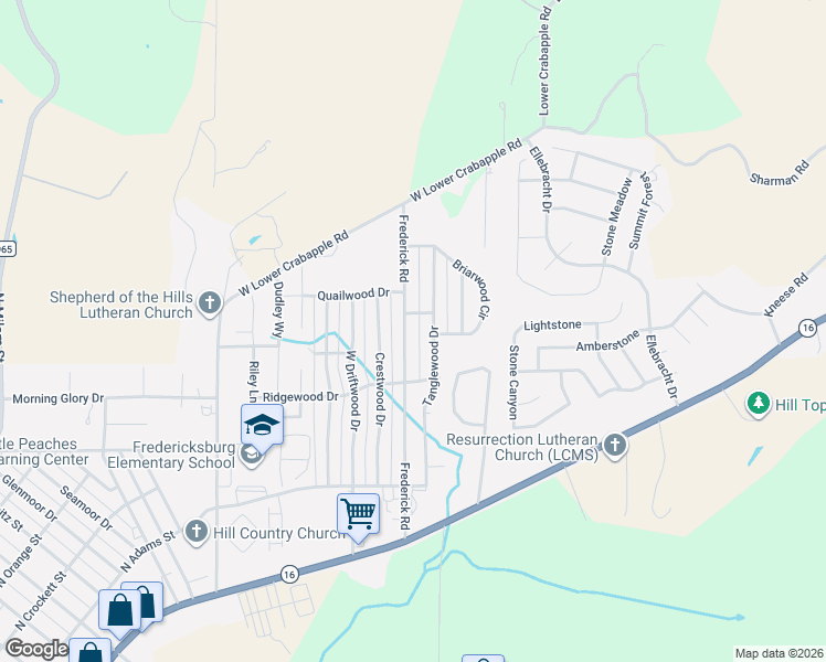 map of restaurants, bars, coffee shops, grocery stores, and more near 211 Tanglewood Drive in Fredericksburg