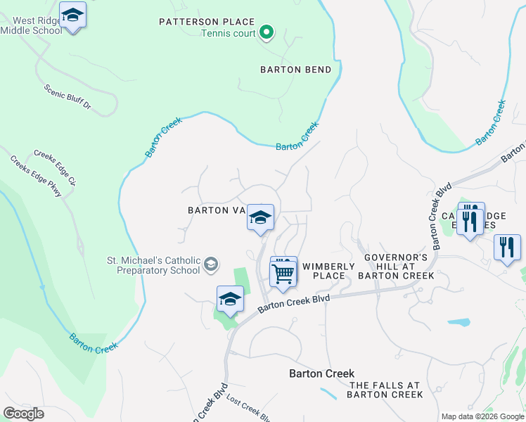 map of restaurants, bars, coffee shops, grocery stores, and more near 9109 Spinning Leaf Cove in Austin