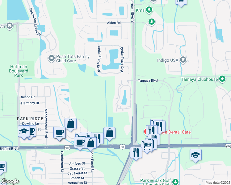 map of restaurants, bars, coffee shops, grocery stores, and more near 3127 Kernan Lake Circle in Jacksonville