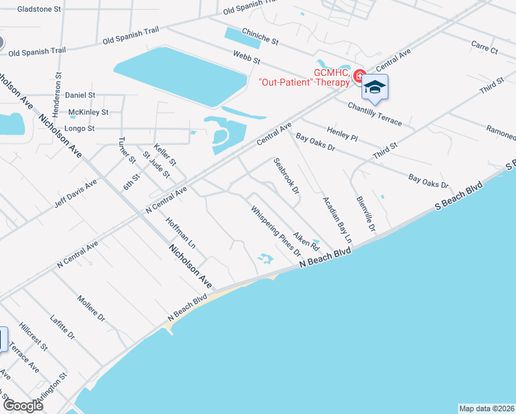 map of restaurants, bars, coffee shops, grocery stores, and more near 122 Whispering Pines Drive in Waveland