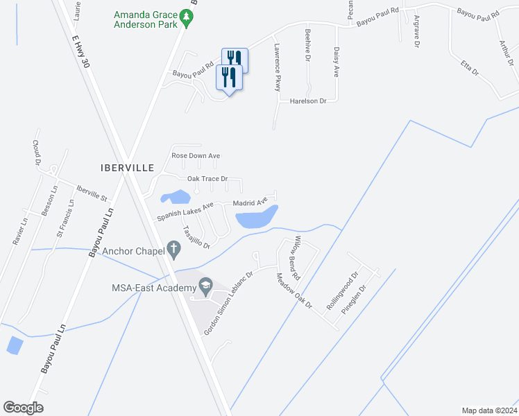 map of restaurants, bars, coffee shops, grocery stores, and more near 1185 Madrid Avenue in Saint Gabriel