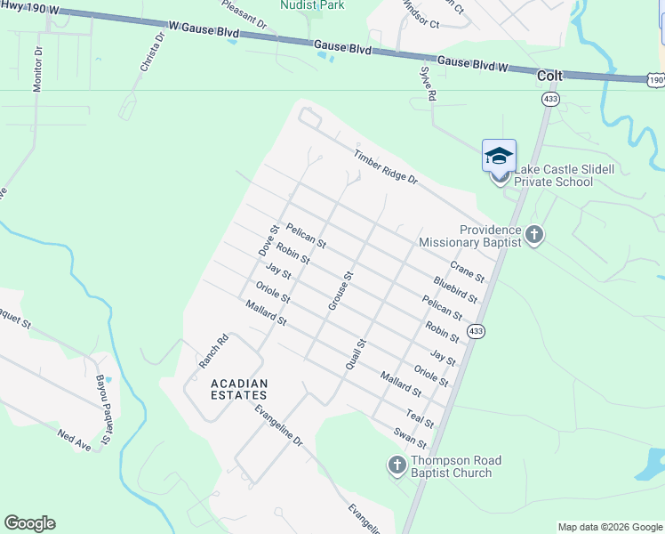 map of restaurants, bars, coffee shops, grocery stores, and more near 2312 Robin Street in Slidell