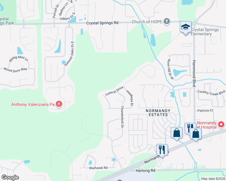 map of restaurants, bars, coffee shops, grocery stores, and more near 1491 Tomcat Drive in Jacksonville