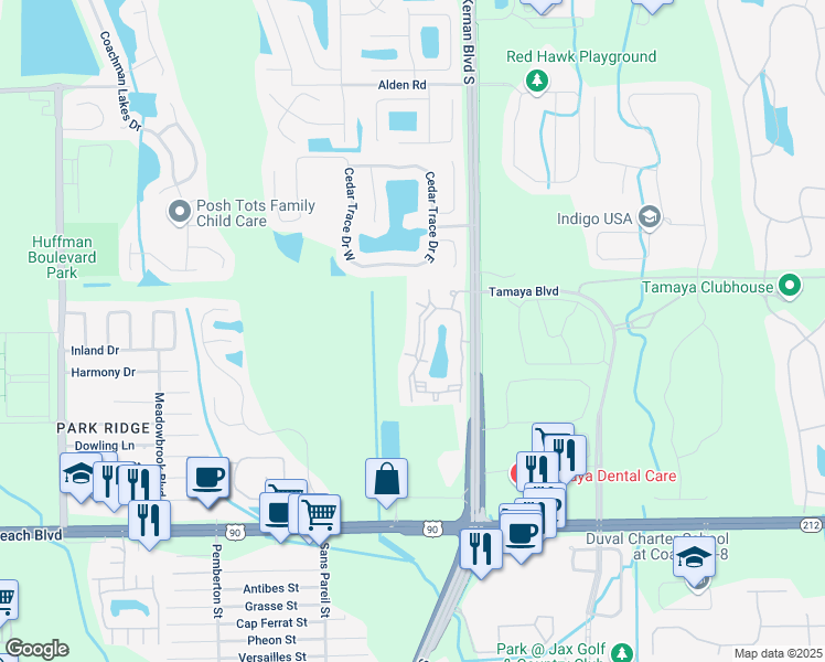 map of restaurants, bars, coffee shops, grocery stores, and more near 3126 Kernan Lake Circle in Jacksonville