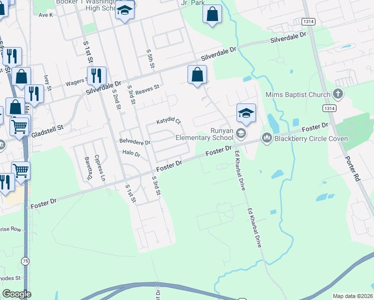 map of restaurants, bars, coffee shops, grocery stores, and more near 1721 Katydid Court in Conroe