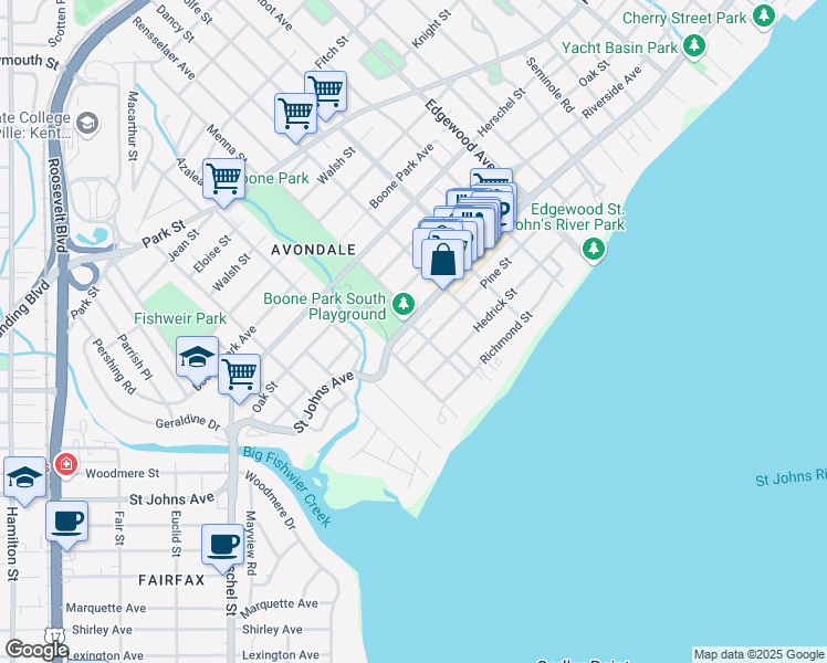 map of restaurants, bars, coffee shops, grocery stores, and more near in Jacksonville