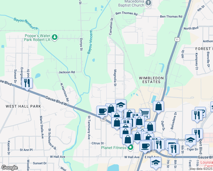 map of restaurants, bars, coffee shops, grocery stores, and more near 500 Cypress Street in Slidell