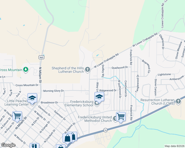 map of restaurants, bars, coffee shops, grocery stores, and more near 1608 Redwood Court in Fredericksburg
